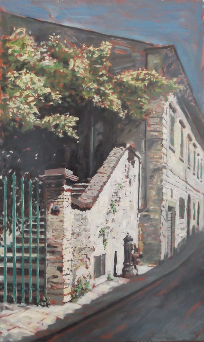 Leandro che si disseta a Tavarnelle - Olio su tela cm 37x60 - 1996